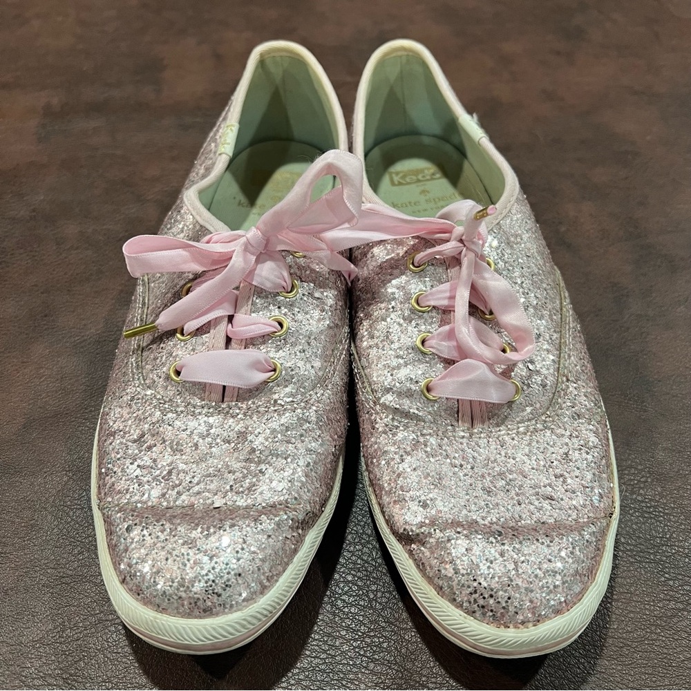 Kate Spade Keds Glittery Pink Lace-Up Sneakers